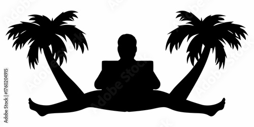 Remote work bliss silhouette with laptop under palm trees for ultimate flexibility, perfect for digital nomads and location independent professionals