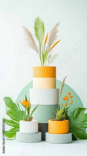 Stylish planters with tropical plants