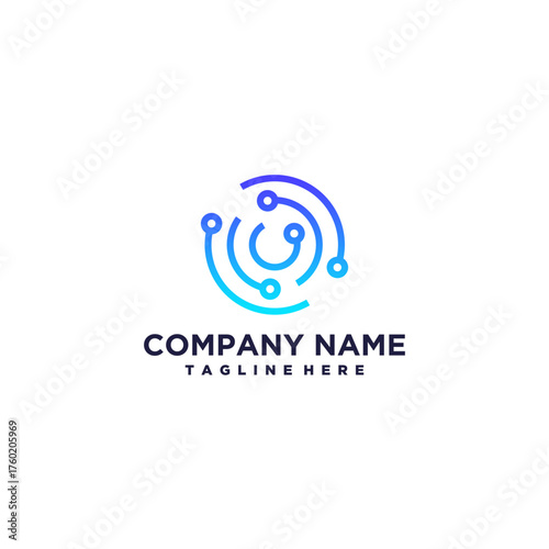 Technology connection logo design with abstract dots, molecules and system graphic design vector illustration. Symbol, icon, creative