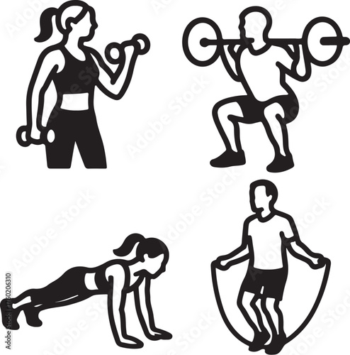 PrintFitness icons depicting various exercises and training activities