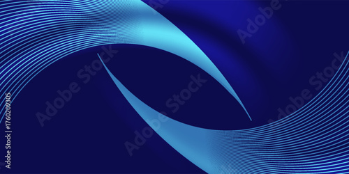 Abstract blue background with glowing curved lines. Shiny blue swirl curve lines design. Spiral lines. Geometric oval pattern. Futuristic technology concept.