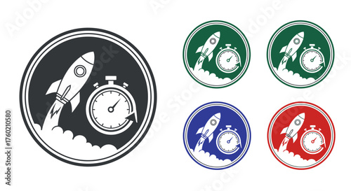 Accelerated project timeline concept with launching rocket and stopwatch, symbolizing rapid growth and efficient task management for business success, scalable graphic
