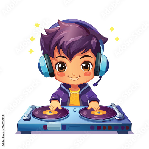 Cheerful youngster mixes music joyfully