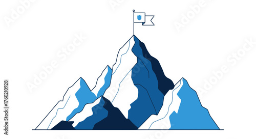 Reach Peak Performance Showing Mountain Top With Flag, Symbolic Achievement, Business Goals, Overcoming Challenges, Victory, and Leadership, Originally Scalable