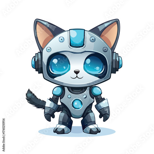 Cute robotic feline with bright blue eyes