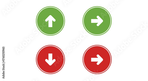 Dynamic navigation icons for website or app design, showing directional arrows in green and red, conveying forward, backward, up, and down movement