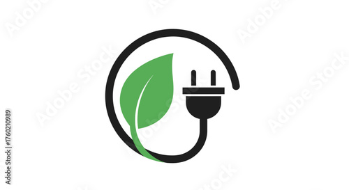 Modern symbol for green energy solutions, highlighting sustainable power and eco-friendly technology with an electric plug and fresh leaf design, scalable vector