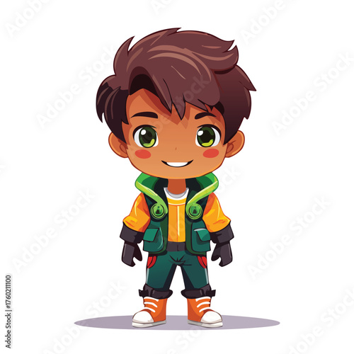 Animated boy ready for adventure standing