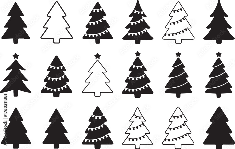 Obraz premium Festive Christmas tree icons for winter holiday design