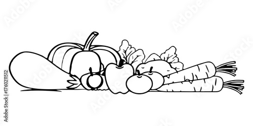Vegetables harvest pumpkin carrot eggplant apple tomato garden fresh food healthy diet organic nutrition 100