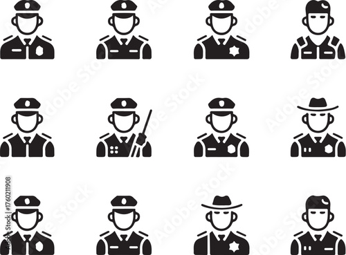 Diverse police officer icons for law enforcement themes