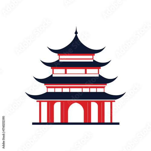 Elegant illustration of a traditional asian pagoda building with a white background