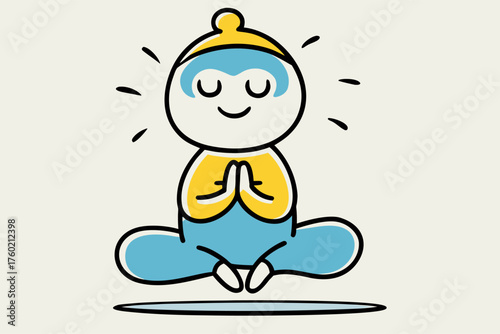 Minimalist Cartoon Character Meditating in Serene Harmony
