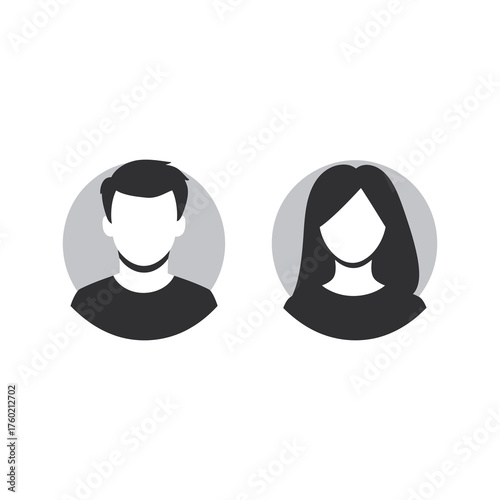 Grey avatars representing a man and a woman displayed on a white background