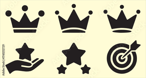 Crown and star symbol illustration. Royal luxury emblem, success and leadership icon, vintage heraldic design, minimal graphic art, achievement concept