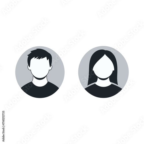 Male and female monochrome user profile icons displayed on a white background