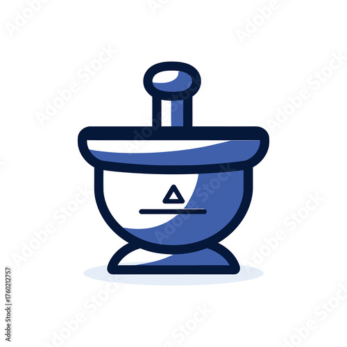 Mortar and pestle shown with blue outlines and fillings on white background