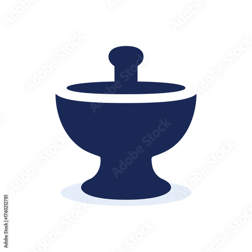Navy mortar and pestle stand isolated over a white backdrop ready for use