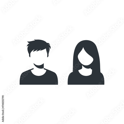 Simple portrait of a faceless man and woman on a white background