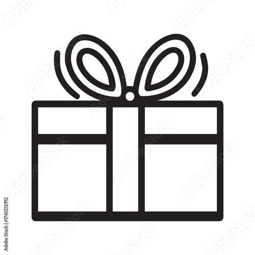 Black line art reveals a minimalistic gift box with bow on white background