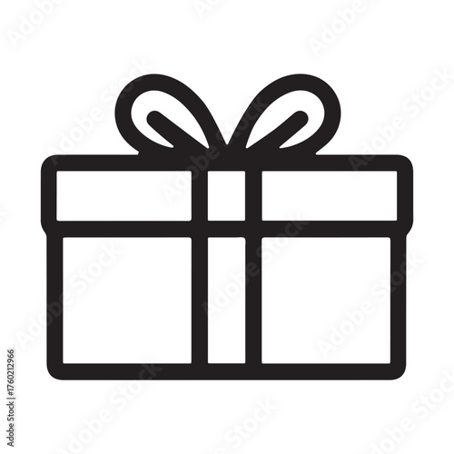 Black outline shows a present wrapped nicely with a bow on white background