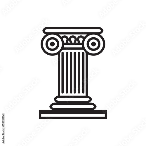 Black and white iconic ionic column stands tall against a stark white background