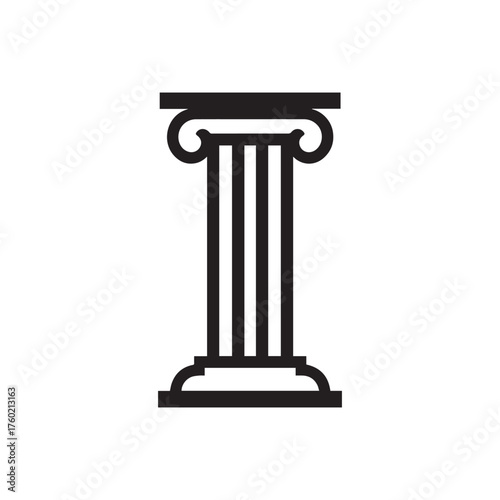 Black column with scroll details features solid line work upon a white background