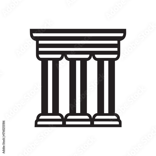 Simple black drawing presents three pillars of striped ancient architecture on white background