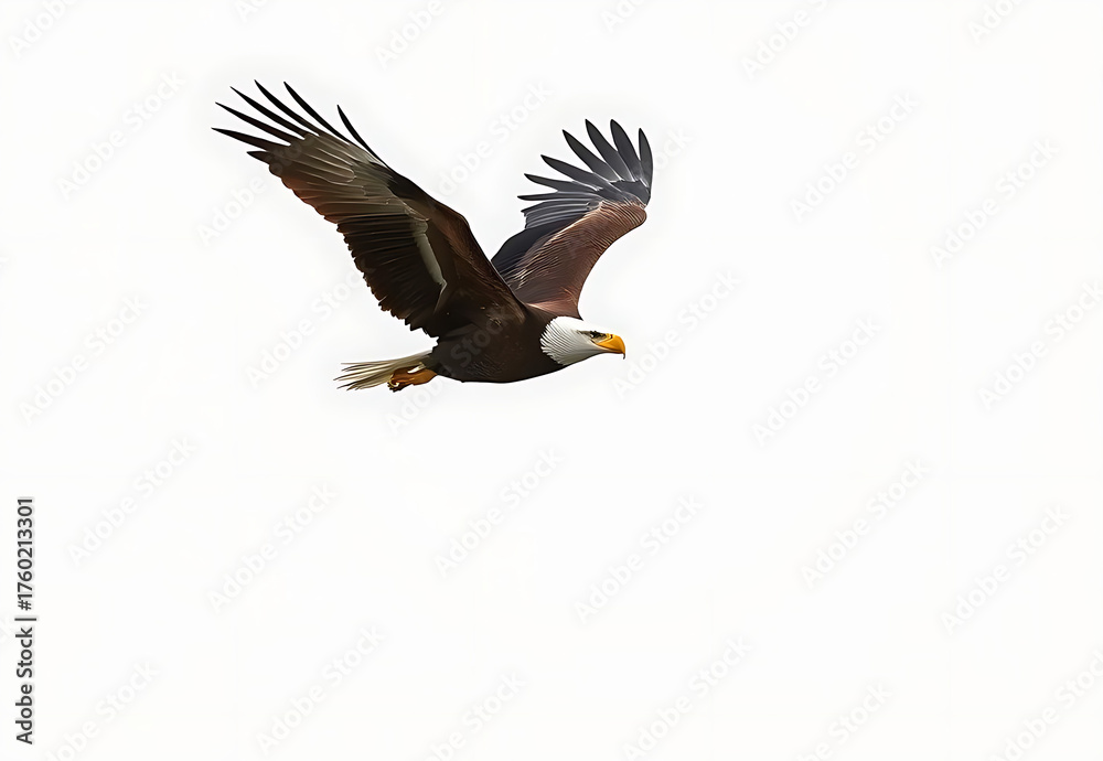 Obraz premium Bald eagle flying high in the blue sky over nature