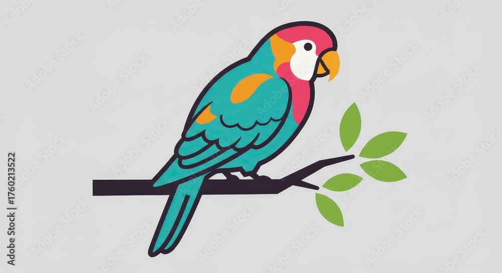 Obraz premium Colorful parrot illustration perched on a branch isolated on white background
