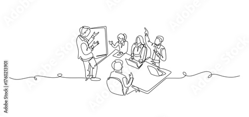 Continuous one line drawing of young office workers giving high five together  business teamwork concept  single line art
