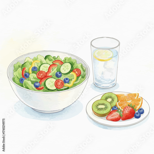 Healthy Lifestyle Watercolor Collection: Wellness, Fitness, and Balanced Living on a Clean White Background