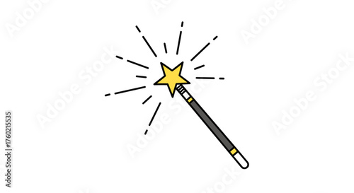 A golden star atop a magic wand sparkles with enchanting light and is ready for a spell.