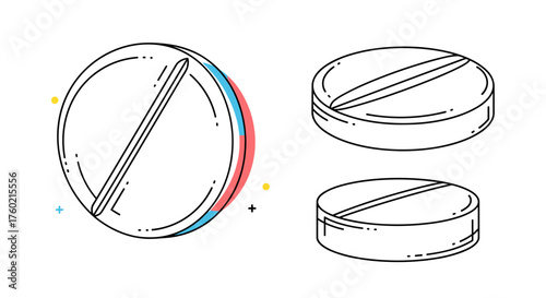 A simple drawing of a round tablet with a dividing line indicating it can be split.