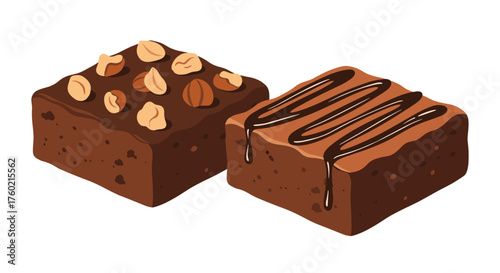 Delicious chocolate brownies with nuts and chocolate glaze topping.