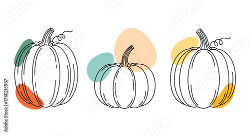 Abstract line art pumpkins with organic shapes in muted autumn colors.