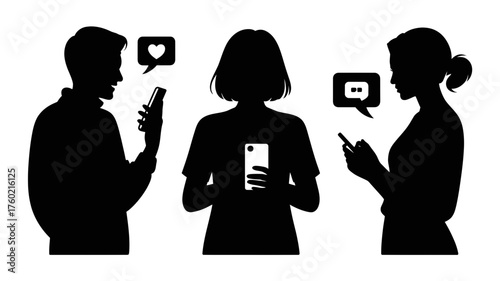 Engaging Silhouettes Connected Through Social Media on Phones, Modern Communication Connecting People, Social Networking, Digital Lifestyle, Online Interactions