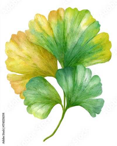 Watercolor ginkgo leaf, vibrant colors