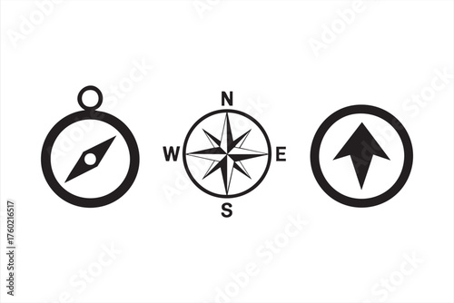 Compass Direction Icon Set for Exploration, Adventure and Wayfinding Design