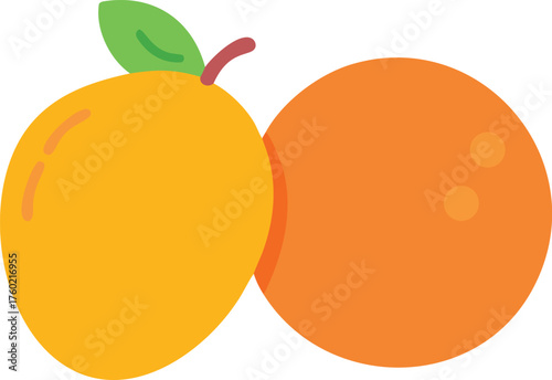 Two Juicy Fruits: A Yellow Mango and Bright Orange Fruit Side by Side