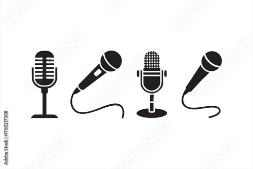 Flat Microphone Icon Collection for Voice-over, Music and Radio Branding