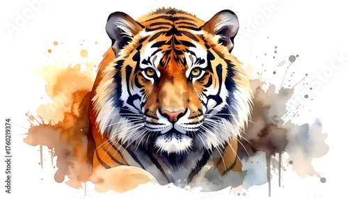 Tapety Watercolor painting of an orange and black striped feline