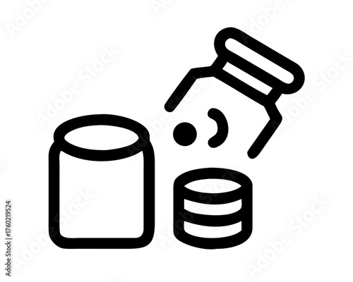 Claw machine grabbing a coin and depositing it into a container