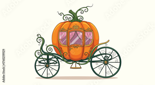 Enchanting pumpkin carriage with ornate scrollwork and whimsical design.