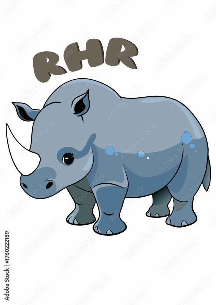 Obraz premium Charming Cartoon Rhino on White Background - Safari Wildlife Illustration
