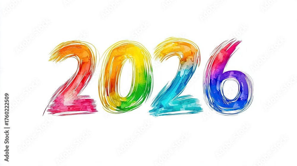 Obraz premium Happy New Year 2026 – Vibrant and Colorful 3D Text
