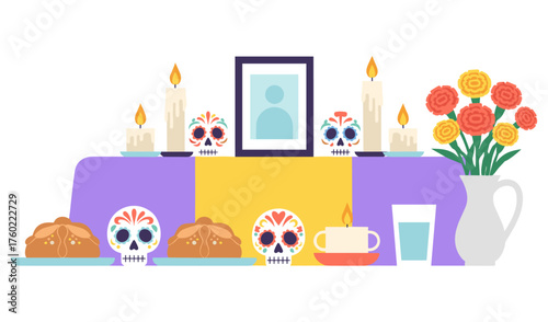 Day of the Dead Altar Illustration Dia de los Muertos Celebration