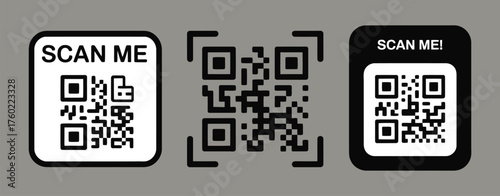 QR code scanning icon pack with smartphone graphics, scan me labels, and digital access symbols perfect for mobile payment, app login, and contactless id verification