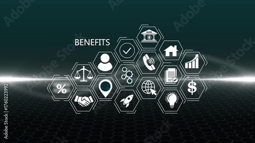 Employee benefits help to get the best human resources. Business concept. glowing connections i4K bular background animation