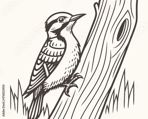 A woodpecker clinging to a tree trunk